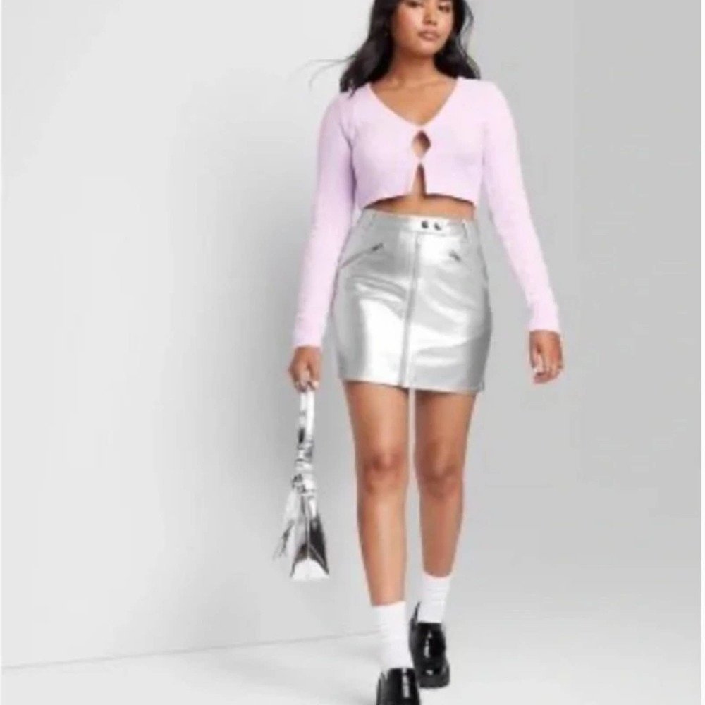 Wild Fable Women's Faux Leather Mini Skirt - Silver Size 00 NWT